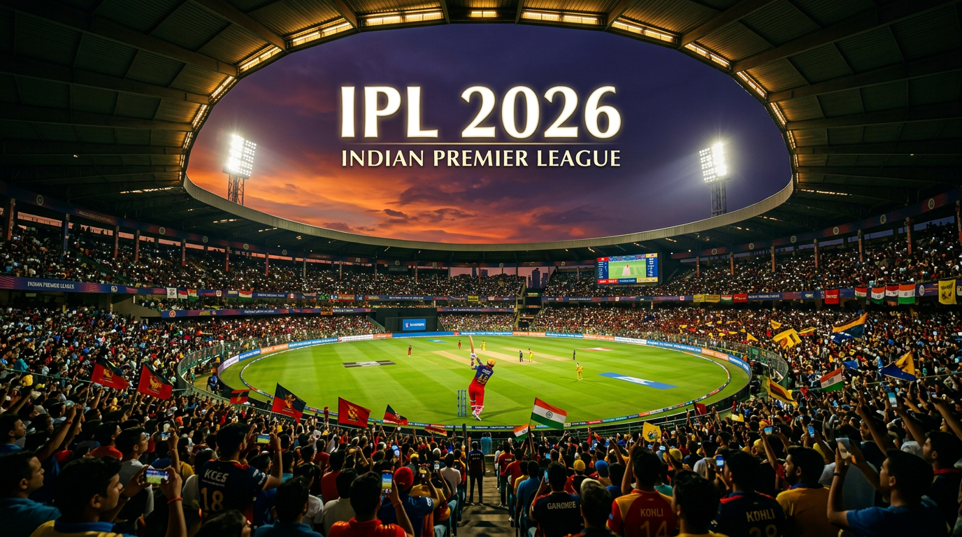 Cricket player bowling in a packed stadium during IPL 2026 match